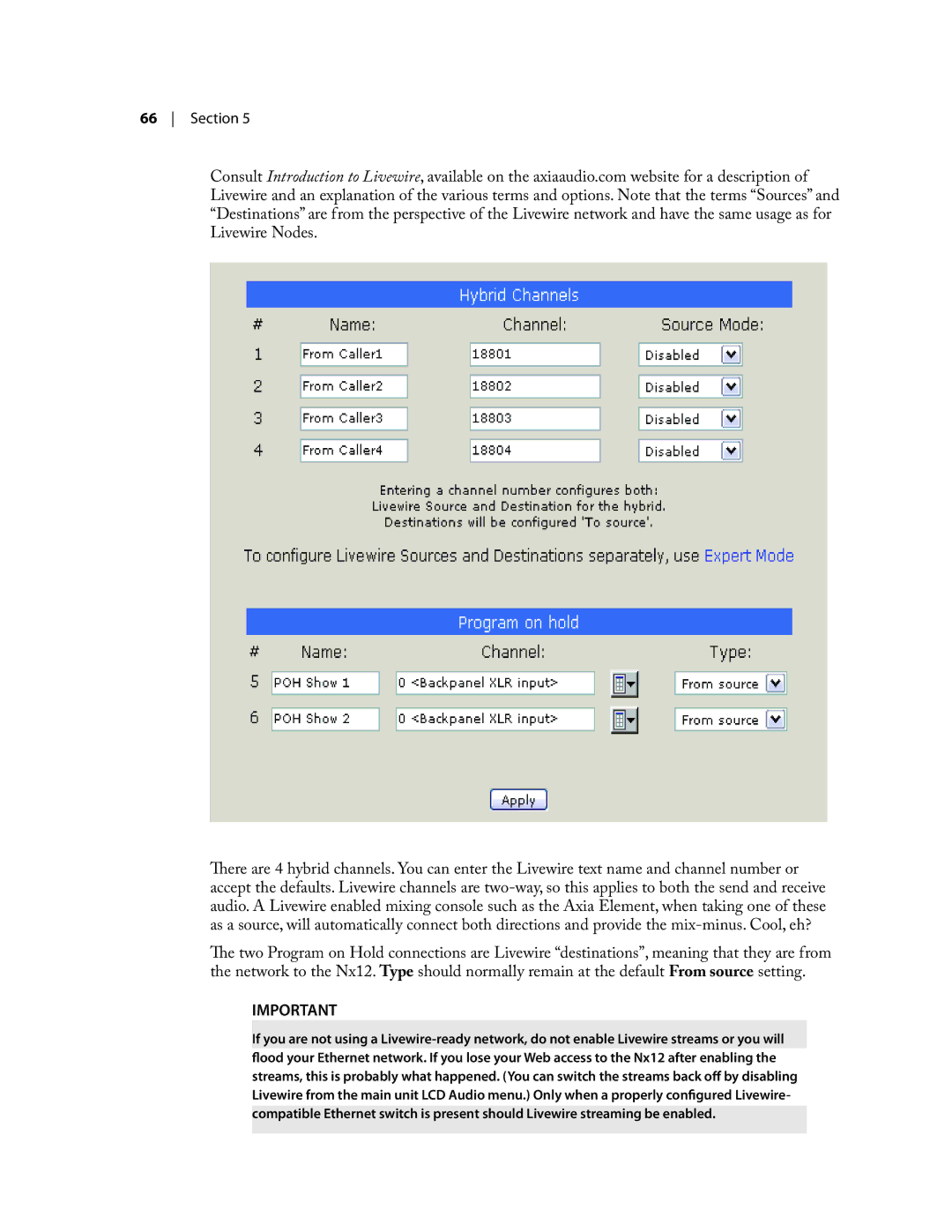 Telos NX12 user manual Section 