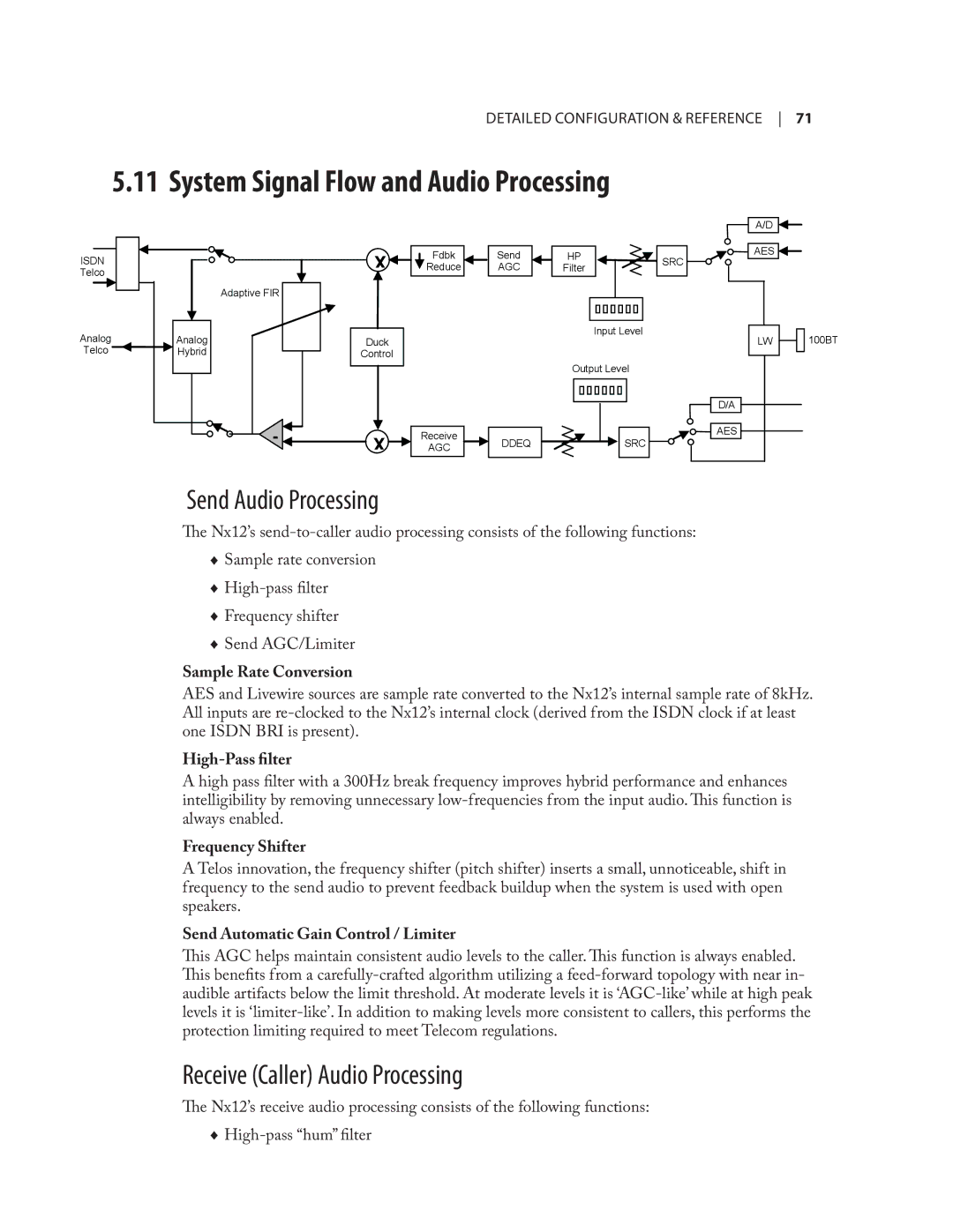 Telos NX12 user manual System Signal Flow and Audio Processing, Send Audio Processing, Receive Caller Audio Processing 