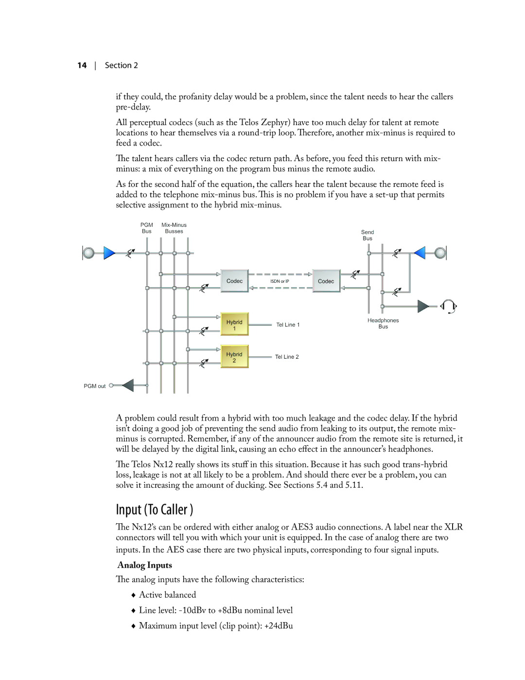 Telos NX12 user manual Input To Caller, Analog Inputs 