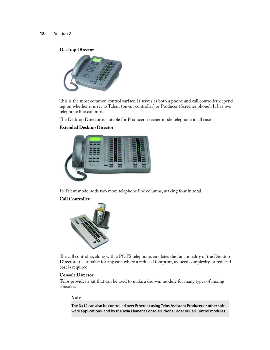 Telos NX12 user manual Extended Desktop Director, Call Controller, Console Director 