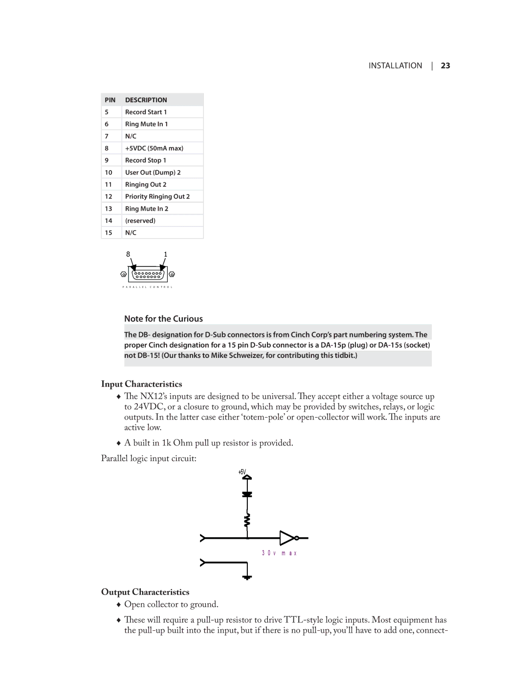 Telos NX12 user manual Input Characteristics, Output Characteristics 