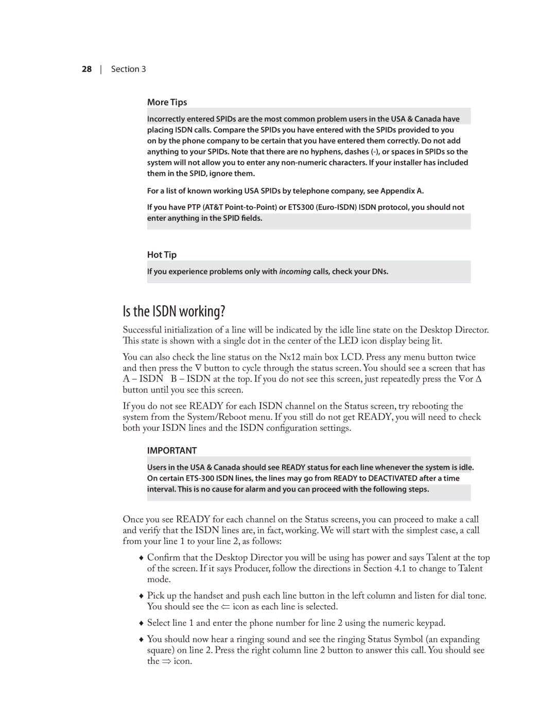 Telos NX12 user manual Is the Isdn working?, More Tips 