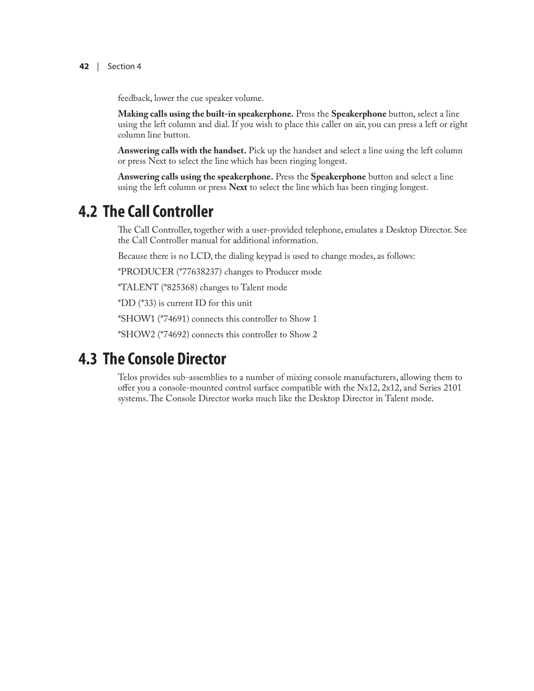 Telos NX12 user manual Call Controller, Console Director 