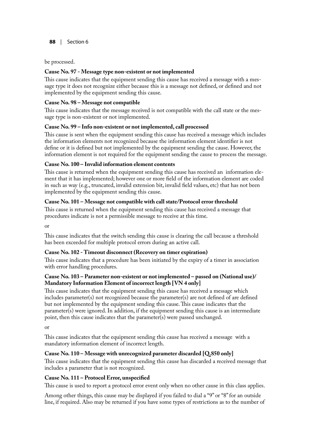 Telos NX12 user manual Cause No Message type non-existent or not implemented, Cause No Message not compatible 