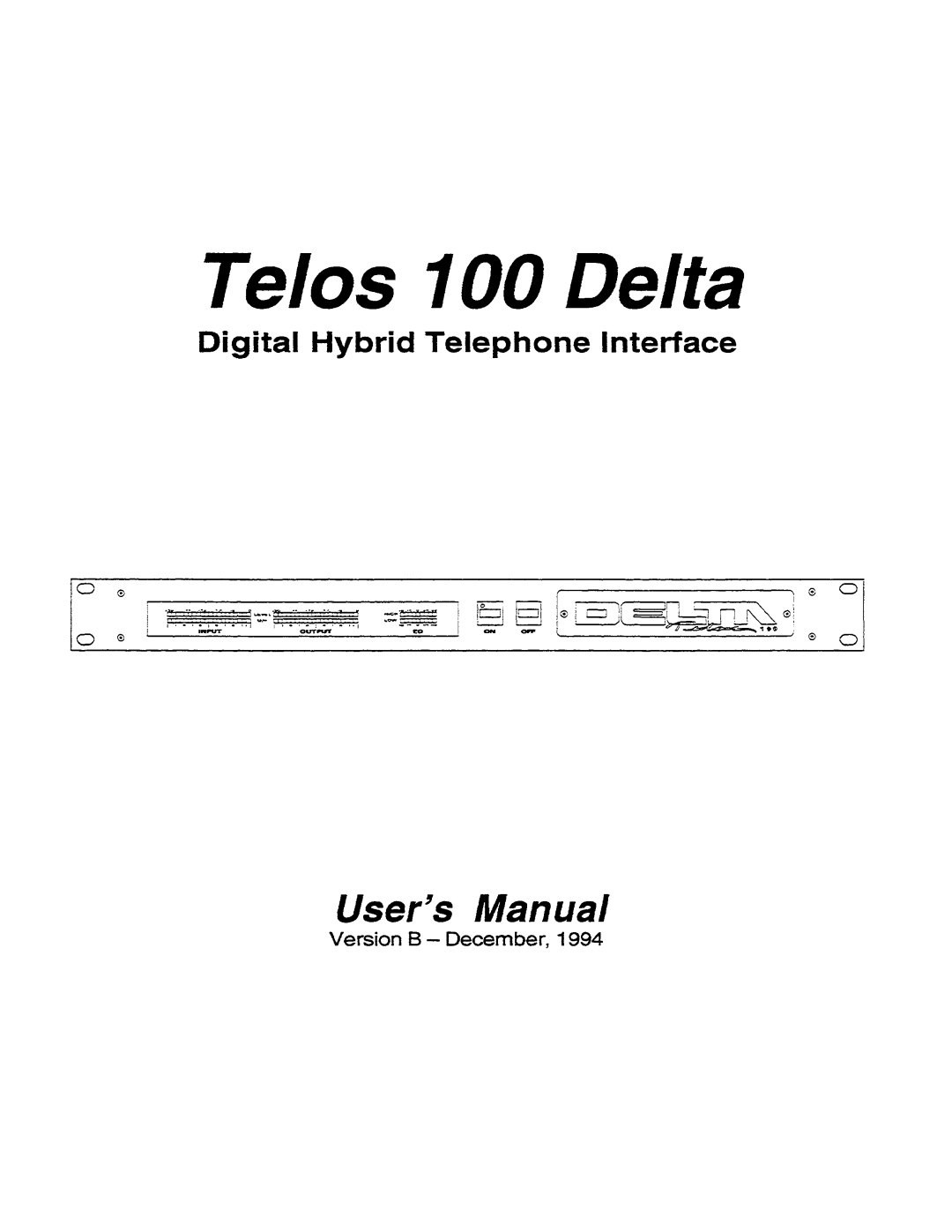 Telos Telos 100 Delta manual 