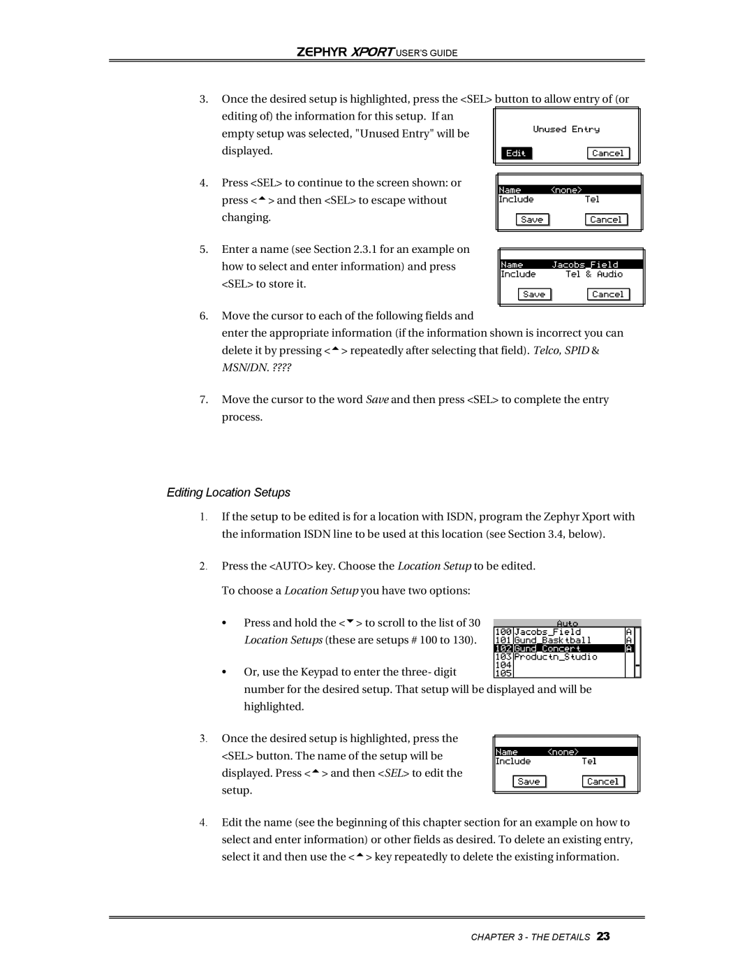 Telos Zephyr Xport manual Editing Location Setups 