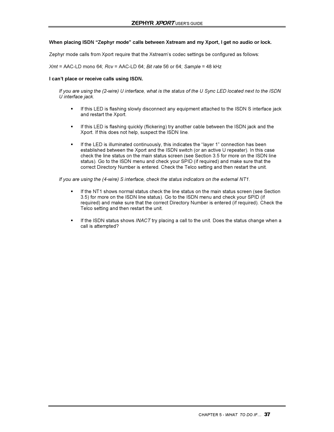 Telos Zephyr Xport manual Can’t place or receive calls using Isdn 