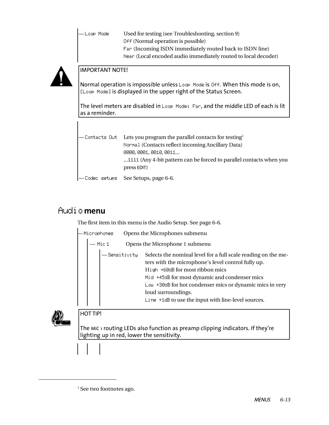 Telos ZephyrExpress user manual Audio menu 