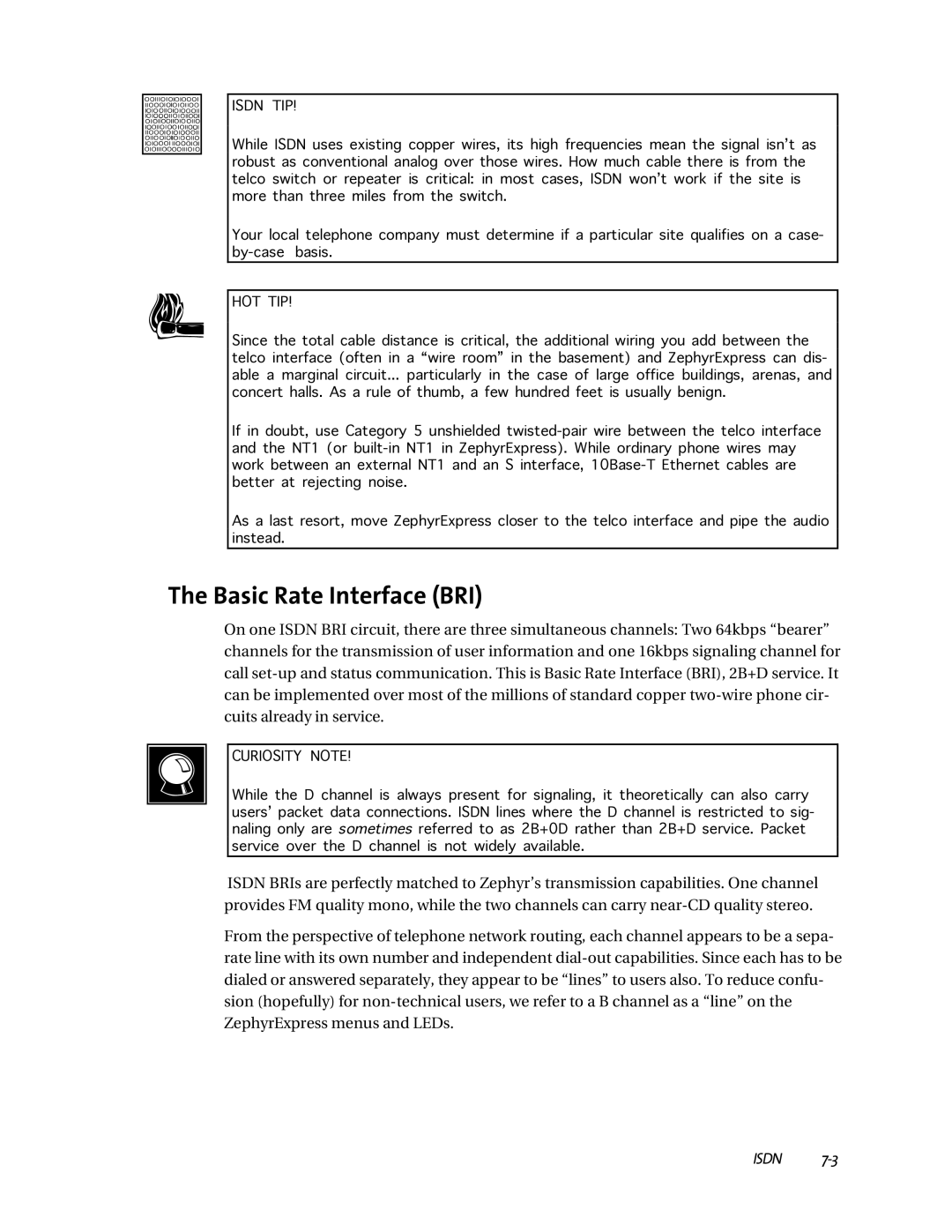 Telos ZephyrExpress user manual Basic Rate Interface BRI, Isdn TIP 