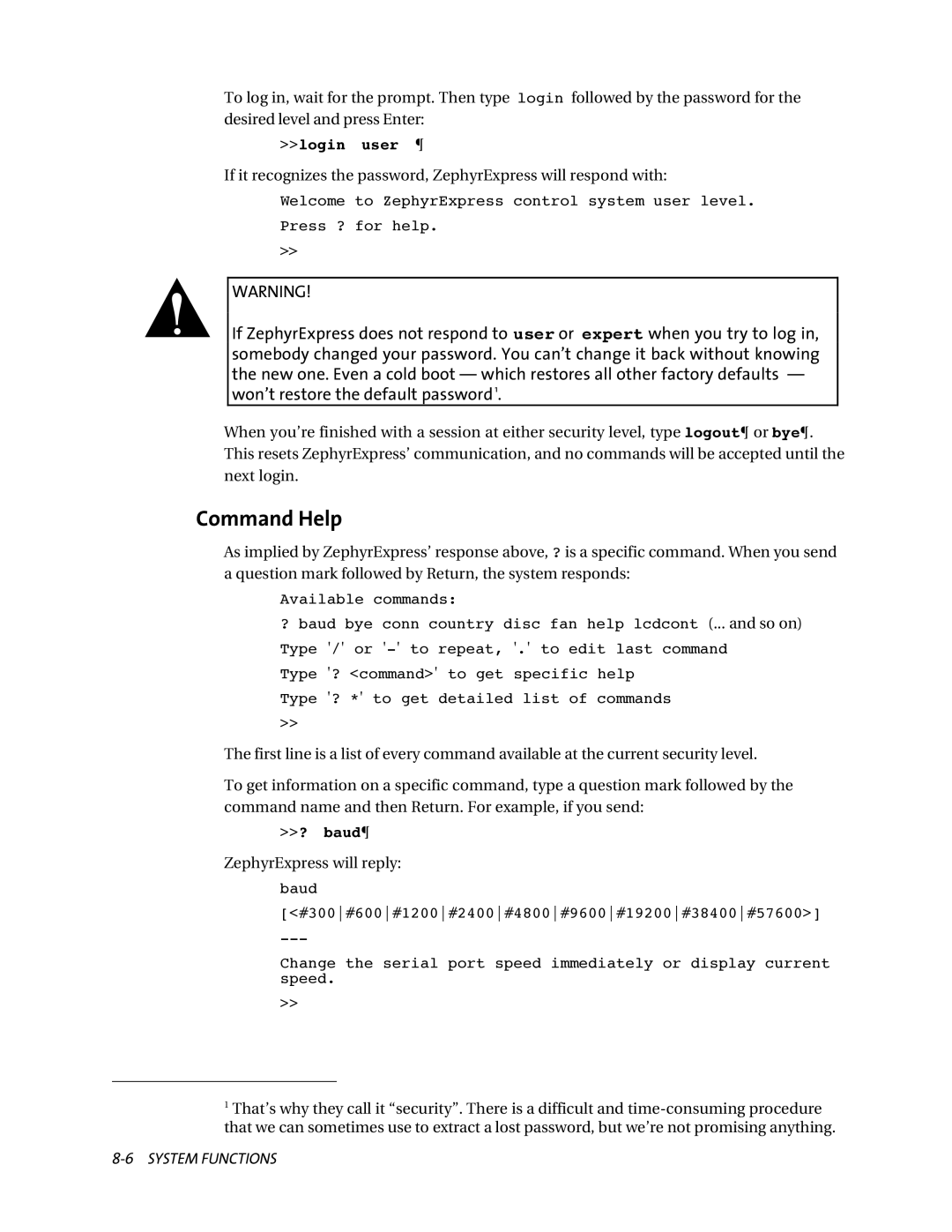 Telos ZephyrExpress user manual Command Help, Login user ¶ 