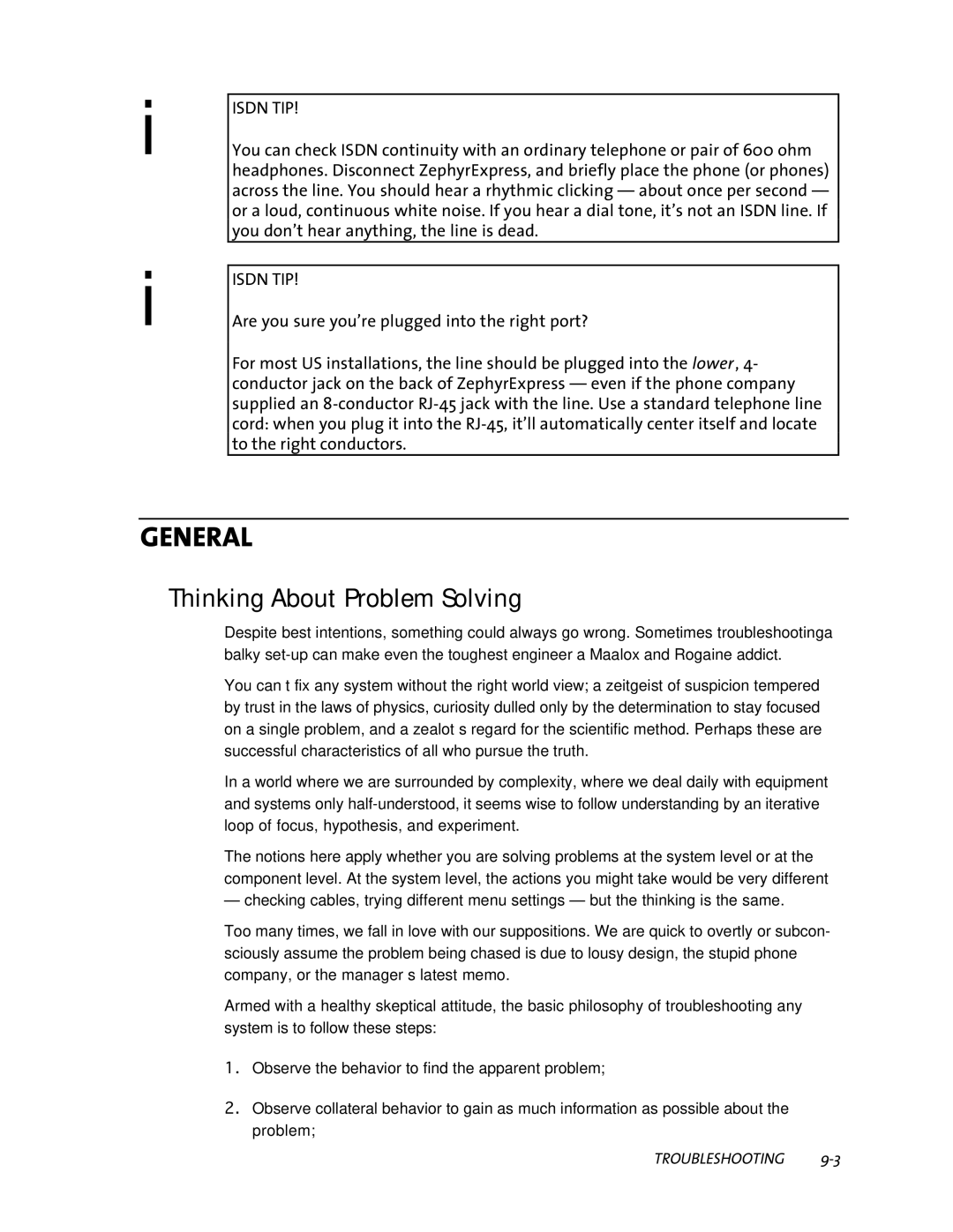 Telos ZephyrExpress user manual General, Thinking About Problem Solving 