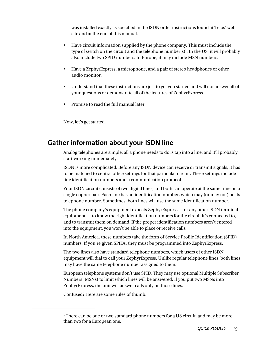 Telos ZephyrExpress user manual Gather information about your Isdn line 