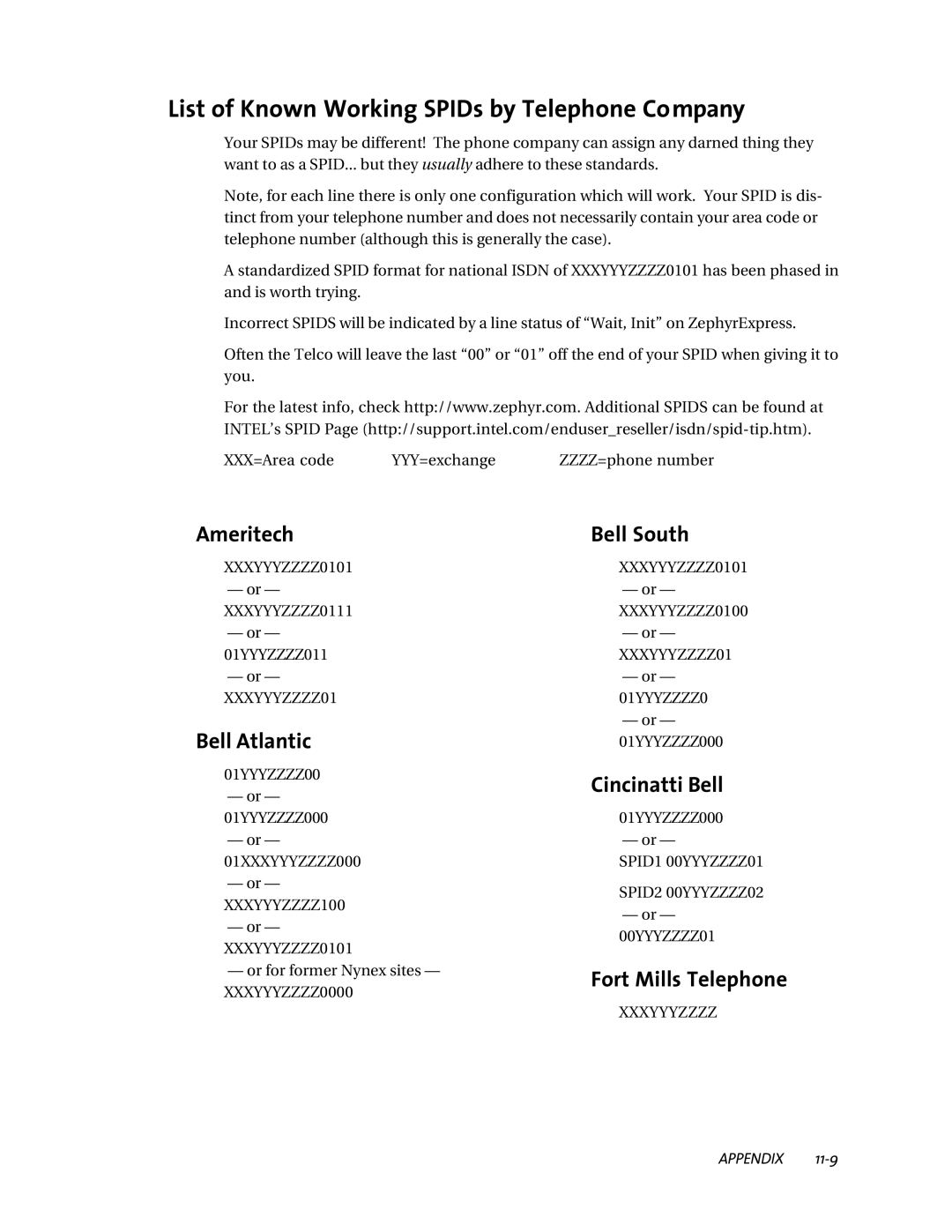 Telos ZephyrExpress user manual List of Known Working SPIDs by Telephone Company 