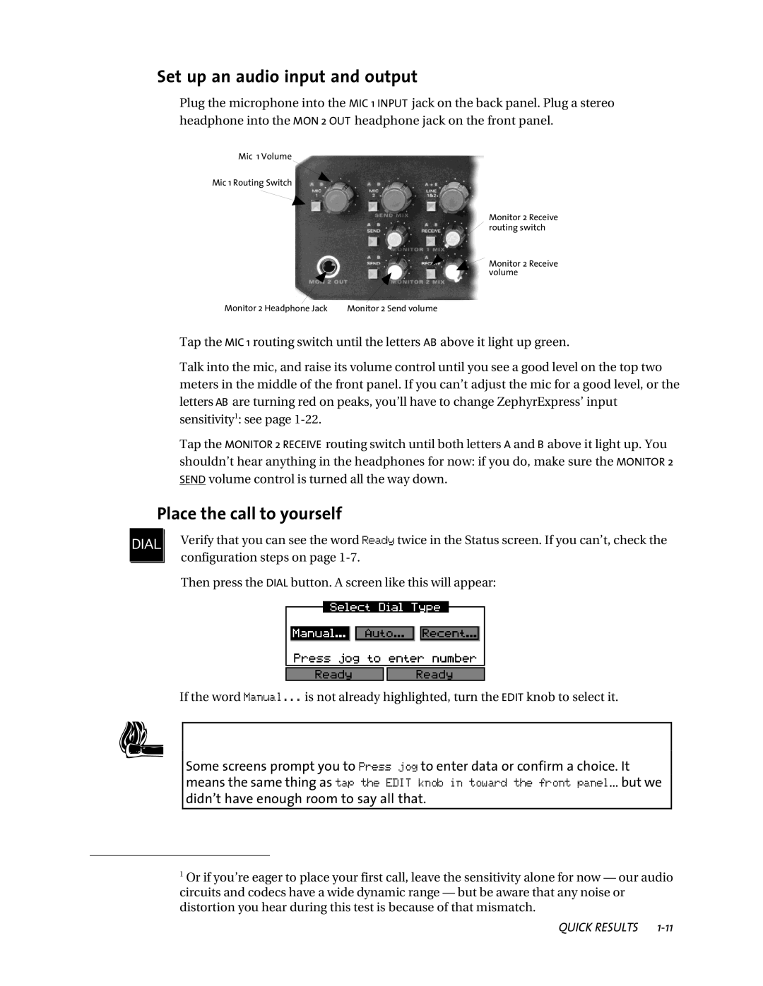 Telos ZephyrExpress user manual Set up an audio input and output, Place the call to yourself 