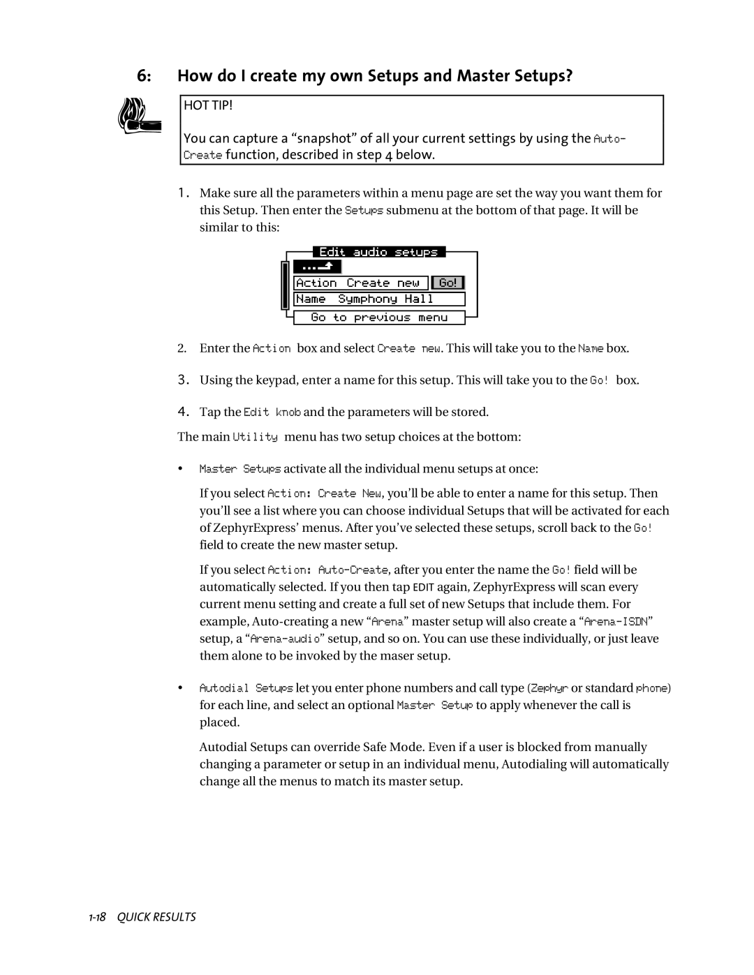 Telos ZephyrExpress user manual H6 How do I create my own Setups and Master Setups? 