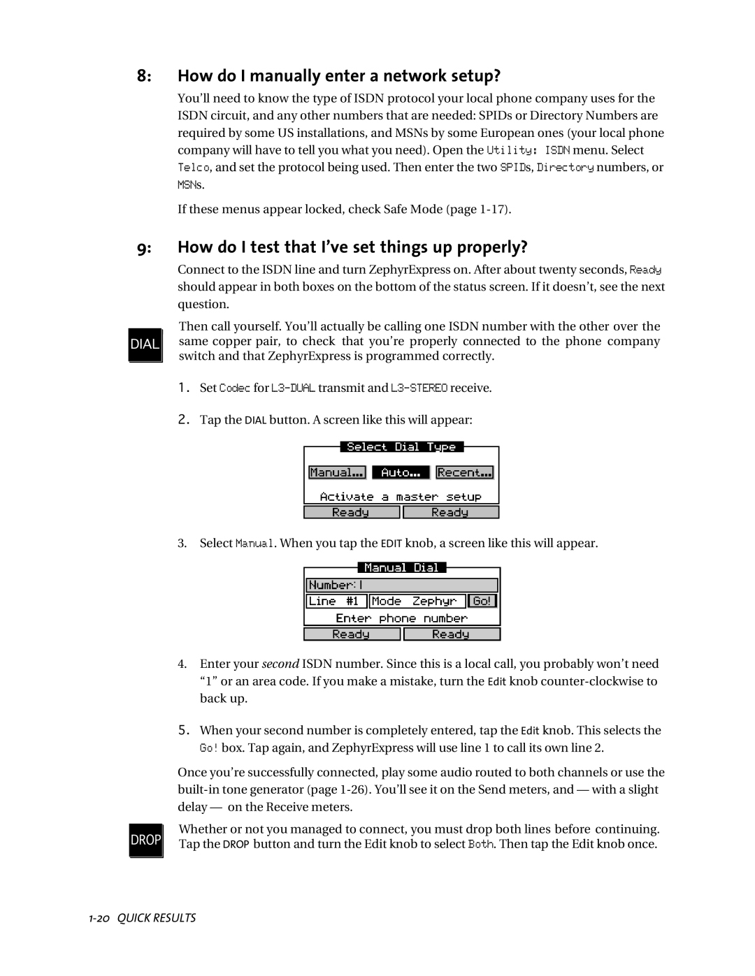 Telos ZephyrExpress user manual How do I manually enter a network setup?, How do I test that IÕve set things up properly? 