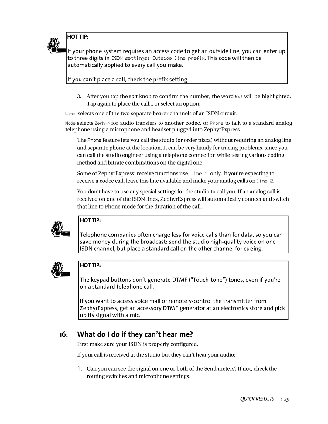 Telos ZephyrExpress user manual What do I do if they canÕt hear me?, Hhot Tip 