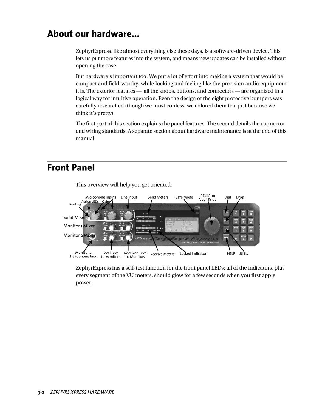 Telos ZephyrExpress user manual About our hardware, Front Panel 