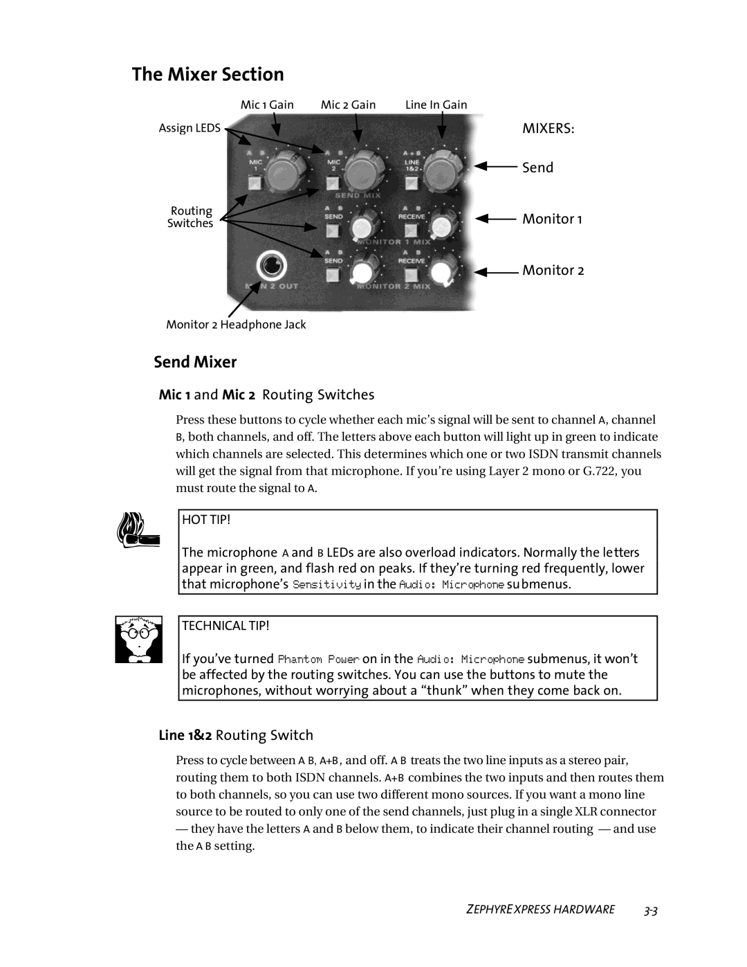 Telos ZephyrExpress user manual Mixer Section, Send Mixer 