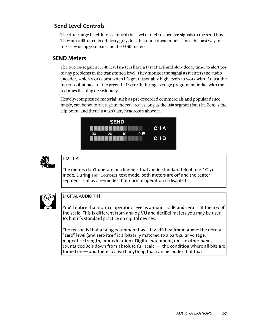 Telos ZephyrExpress user manual Send Level Controls, Send Meters 