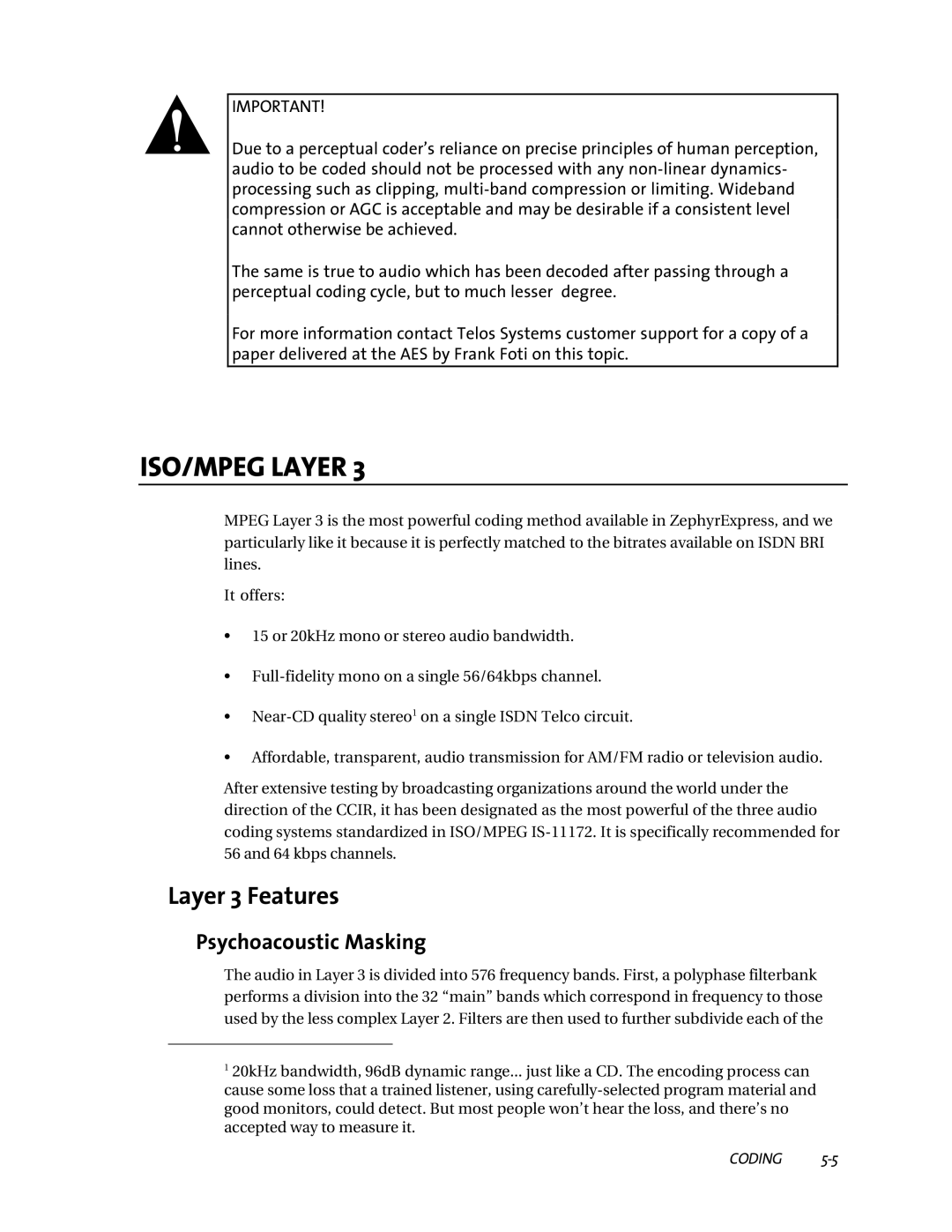 Telos ZephyrExpress user manual Layer 3 Features, Psychoacoustic Masking 