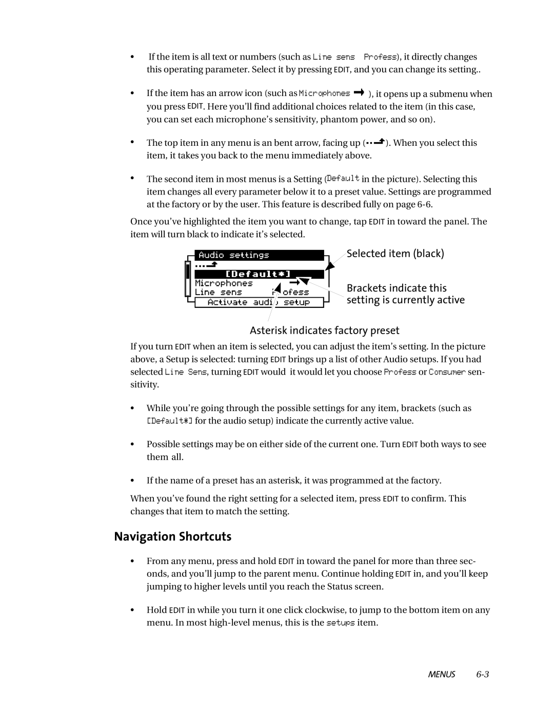 Telos ZephyrExpress user manual Navigation Shortcuts 