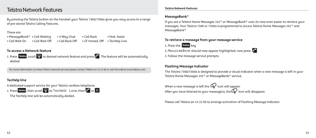 Telstrat 7300A manual TelstraNetworkFeatures 