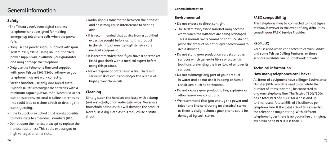 Telstrat 7300A manual Generalinformation 