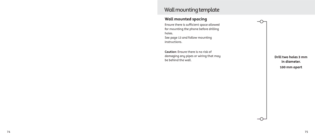 Telstrat 7300A manual Wallmountingtemplate, Drill two holes 3 mm Diameter Mm apart 