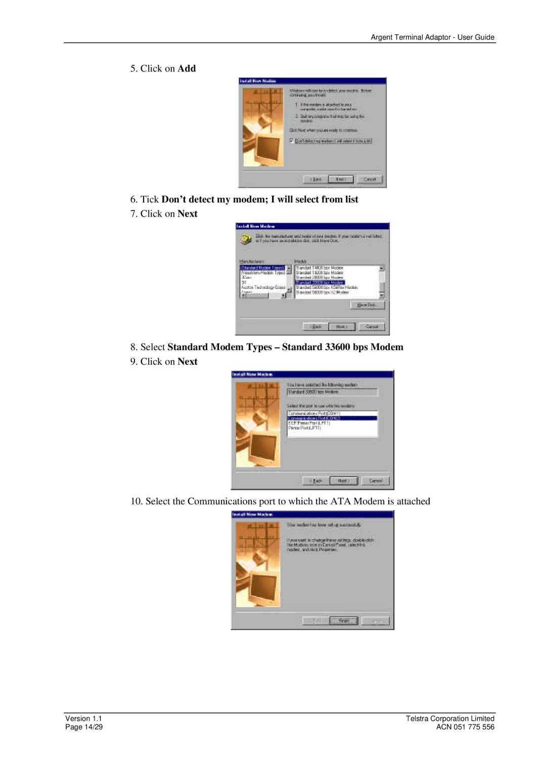 Telstrat Argent manual Tick Don’t detect my modem I will select from list 