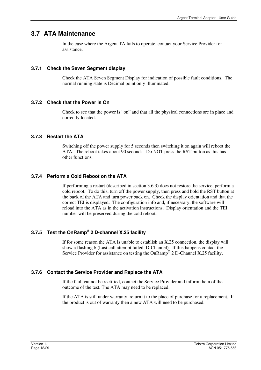 Telstrat Argent manual ATA Maintenance 