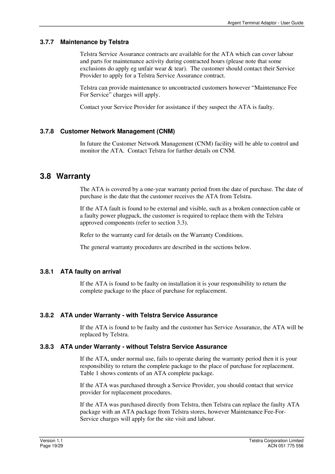 Telstrat Argent manual Warranty 