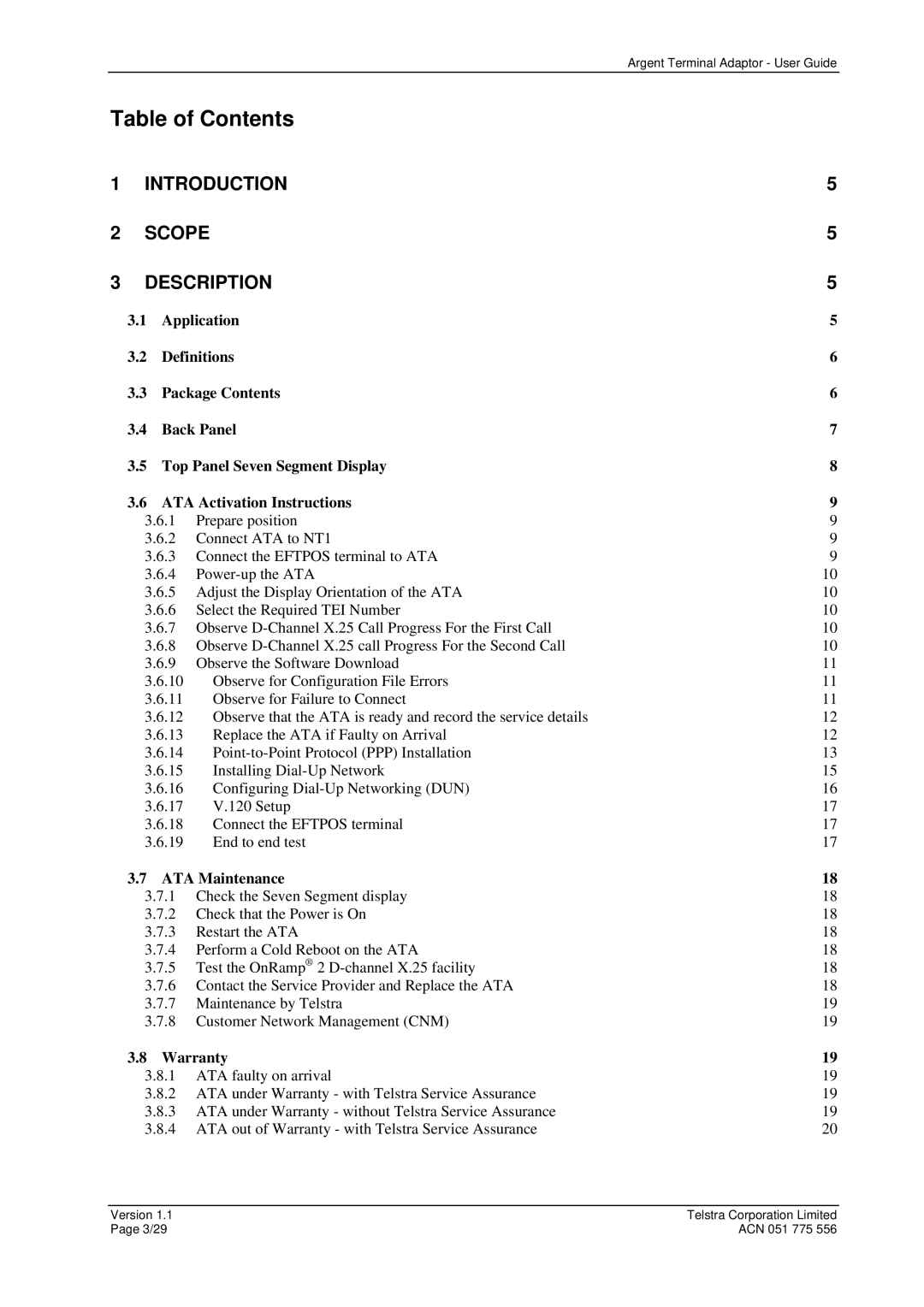 Telstrat Argent manual Table of Contents 