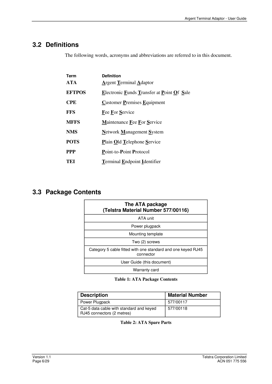 Telstrat Argent manual Definitions, Package Contents 