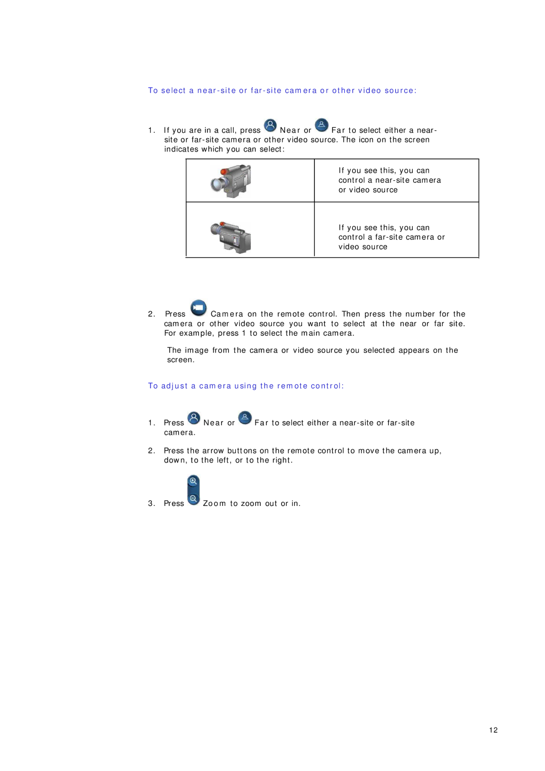 Telstrat VSX Series manual To adjust a camera using the remote control 