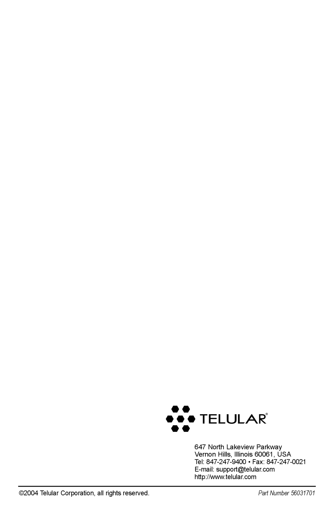 Telular 900, 1800, 1900, 850, 1800, 1900 user manual Telular Corporation, all rights reserved 