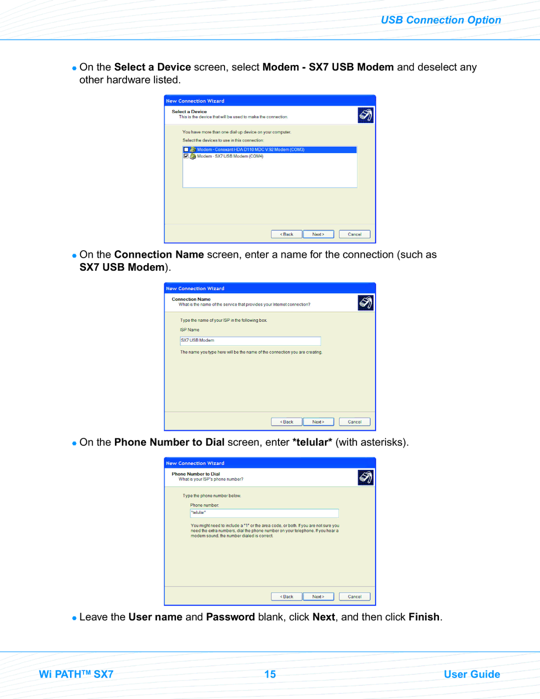 Telular EVDO manual USB Connection Option 