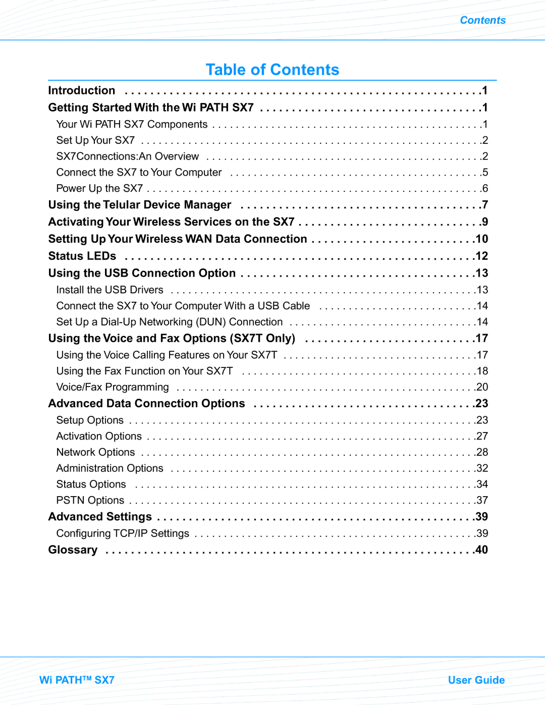 Telular EVDO manual Table of Contents 