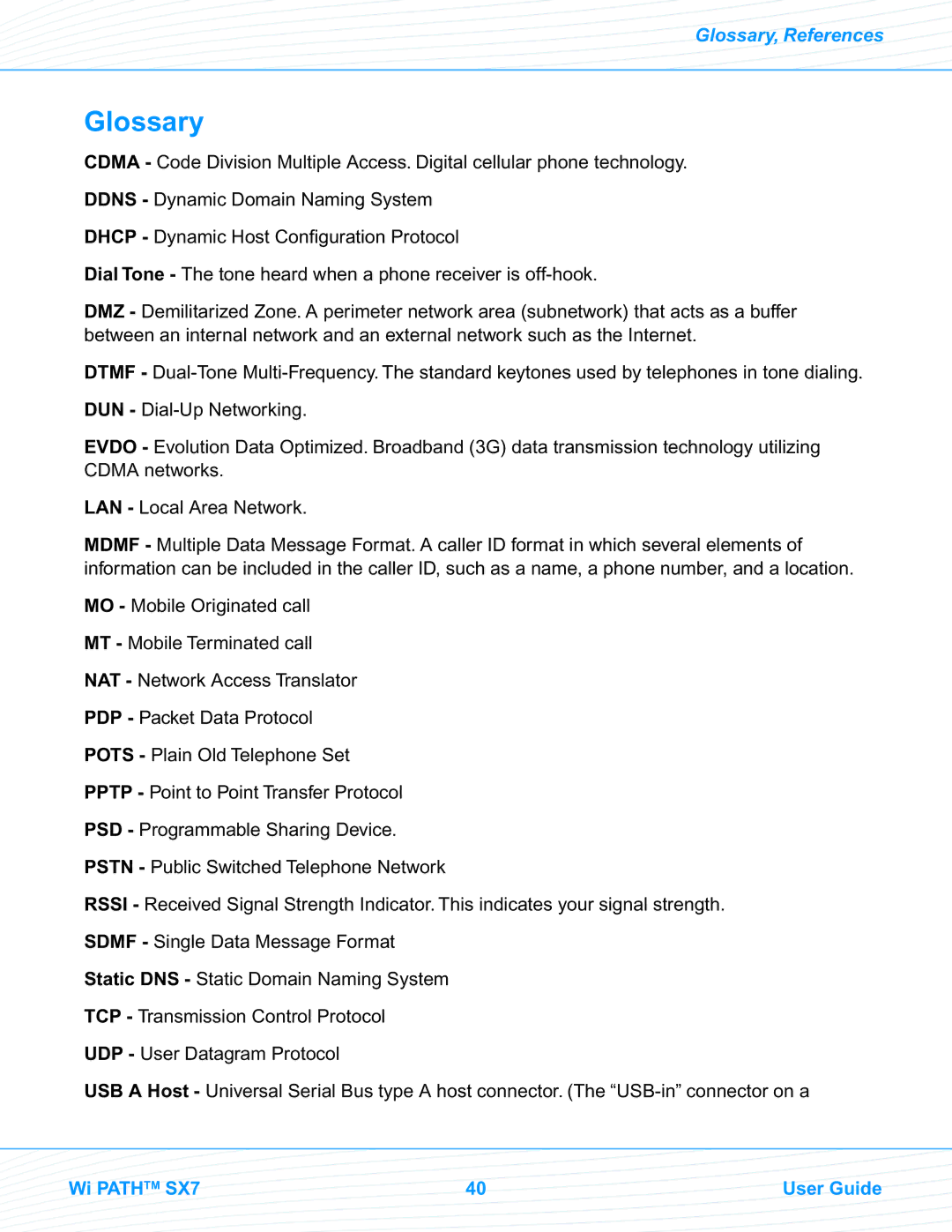 Telular EVDO manual Glossary 