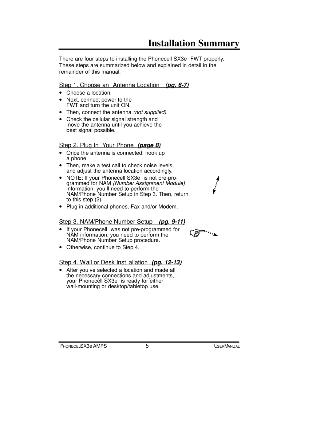 Telular SX3e user manual Installation Summary, Choose an Antenna Location pg 