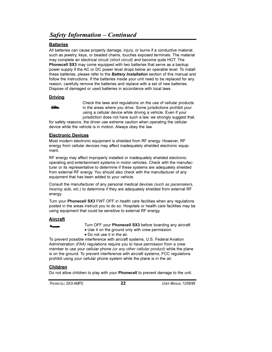 Telular SX3i user manual Safety Information 