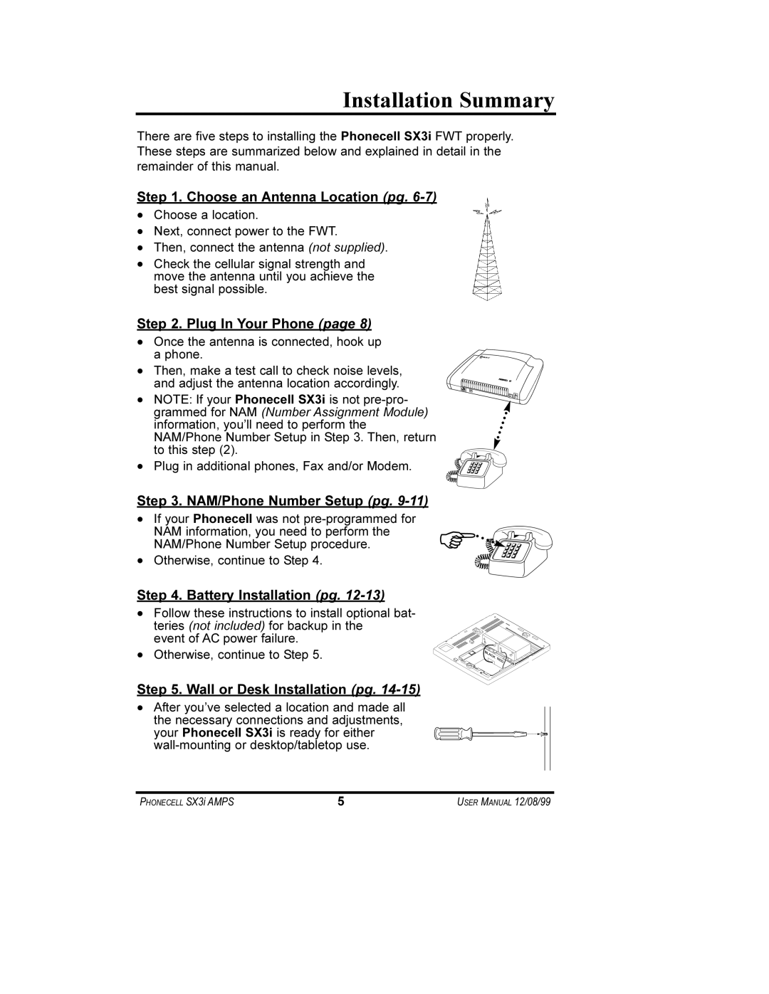 Telular SX3i user manual Installation Summary, Choose an Antenna Location pg 