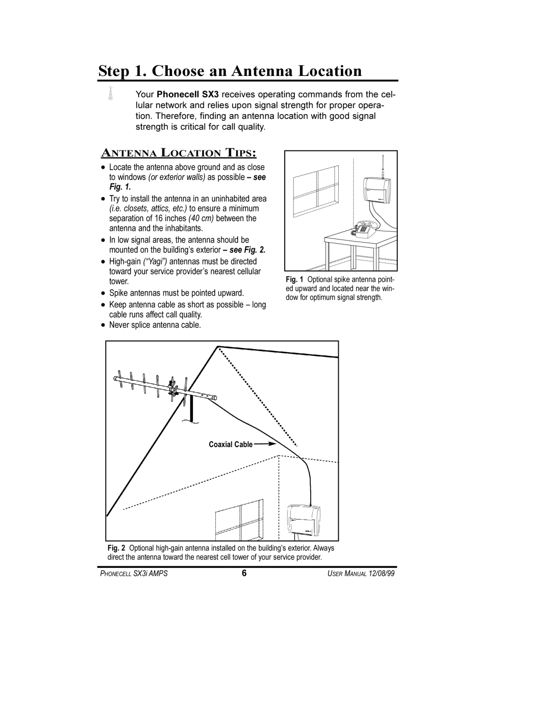 Telular SX3i user manual Choose an Antenna Location, Coaxial Cable 