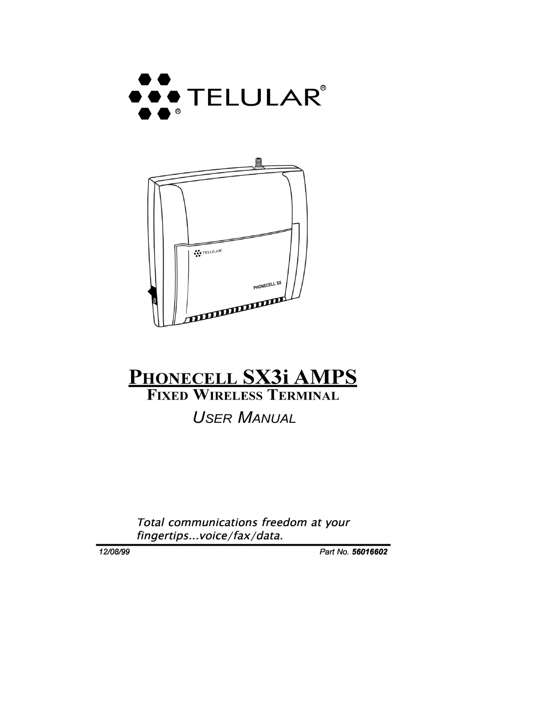 Telular user manual PHONECELL SX3i AMPS, Fixed Wireless Terminal, User Manual 