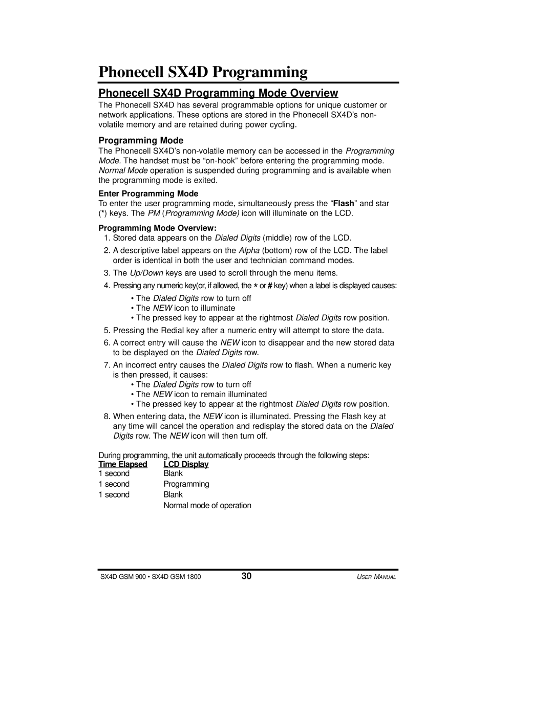 Telular user manual Phonecell SX4D Programming Mode Overview, Enter Programming Mode 