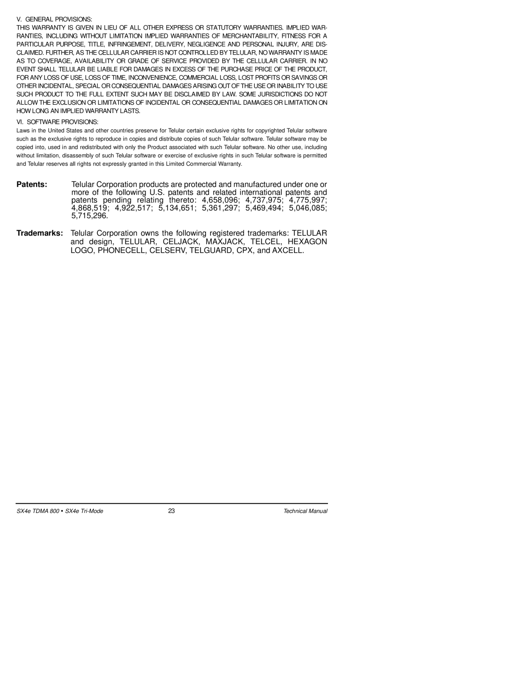 Telular SX4e TDMA technical manual General Provisions 