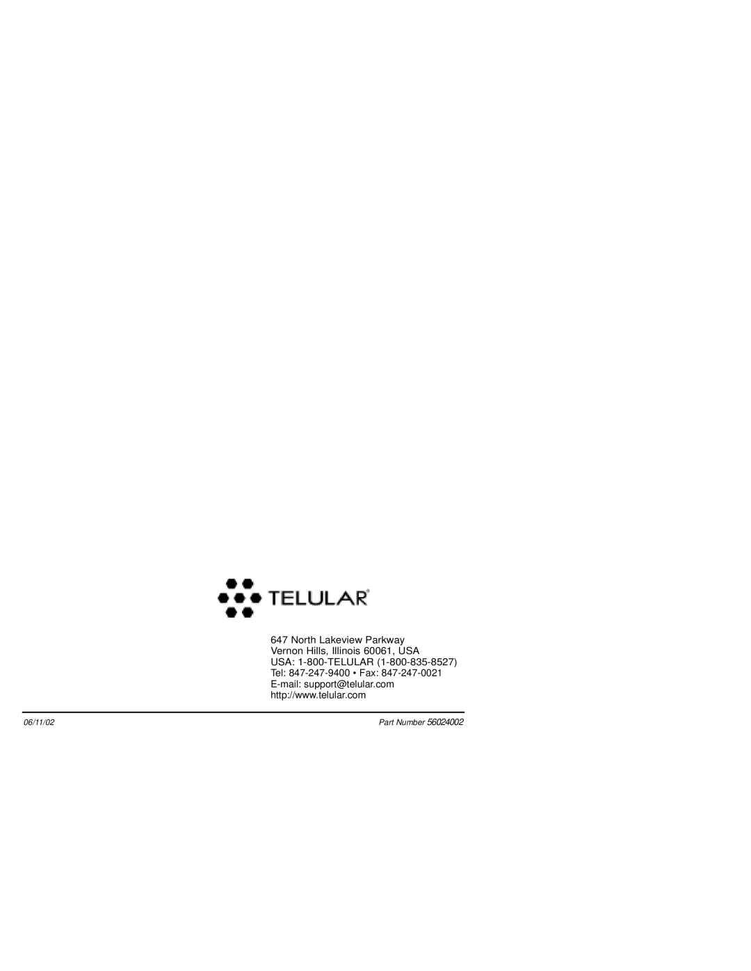 Telular SX4e TDMA technical manual 06/11/02 Part Number 