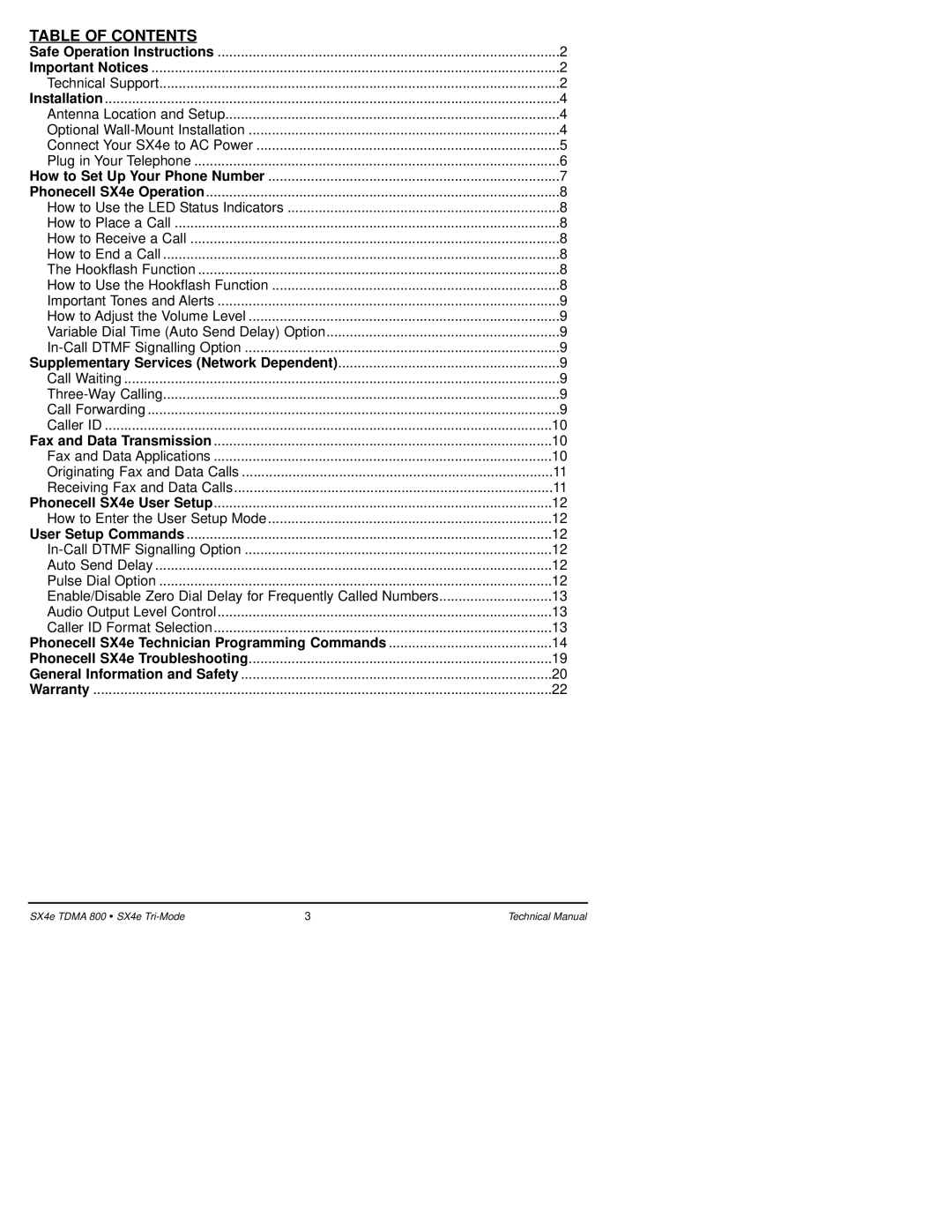 Telular SX4e TDMA technical manual Table of Contents 