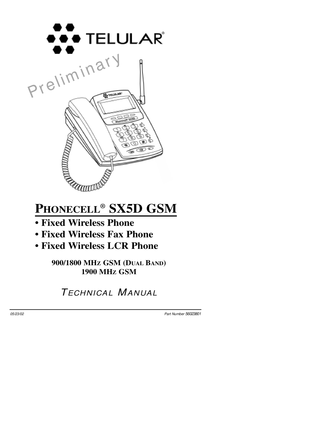 Telular technical manual Phonecell SX5D GSM 