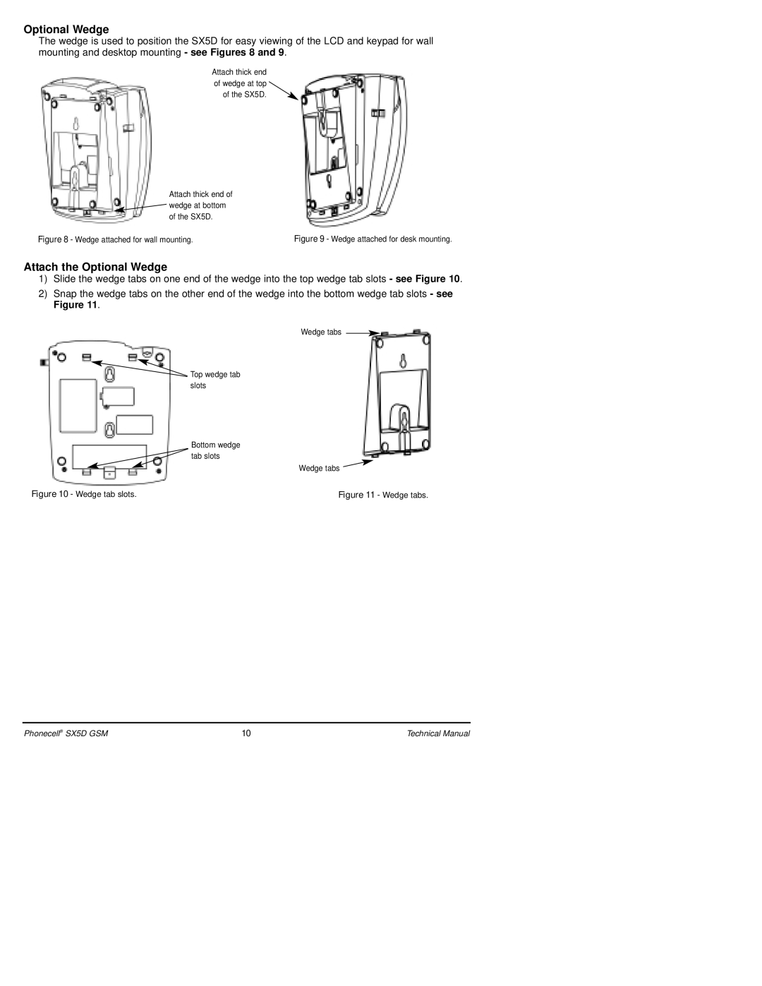 Telular SX5D GSM technical manual Attach the Optional Wedge 